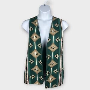 handmade blue green boho southwestern rodeo cowgirl open front vest cotton large